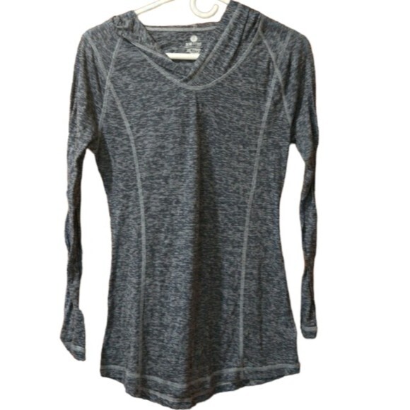 Old Navy Active Blue Gray Heathered Long Sleeve Semi-Fitted Top Medium - Picture 1 of 10